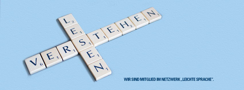 Leichte Sprache Titelbild Scrabble blau