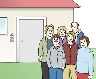 Gruppe vor Haus